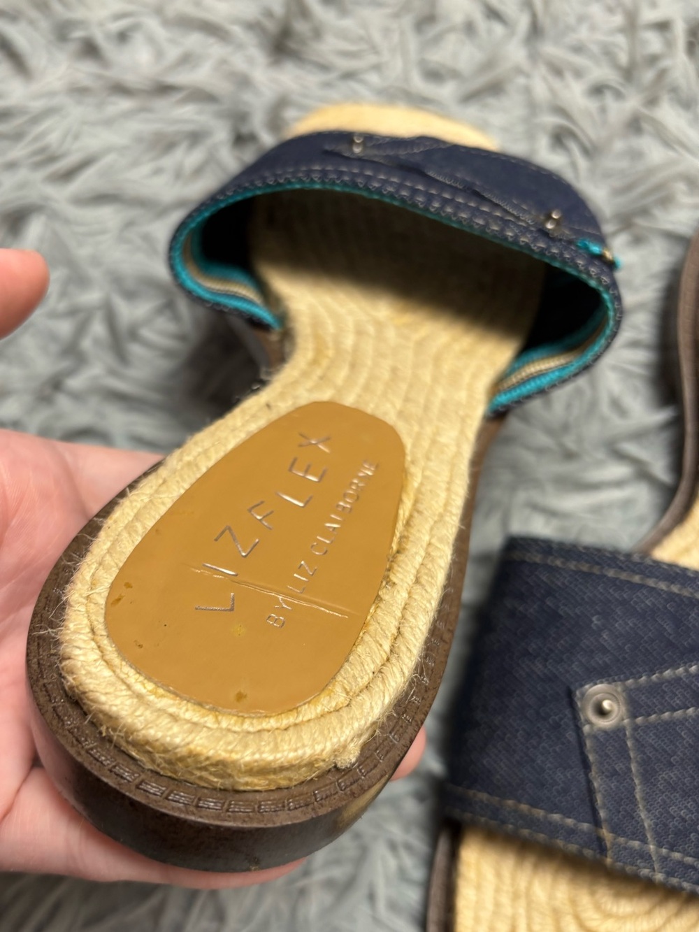 Lizflex by Liz Claiborne “Oceania” Denim Slide Sandals - Picture 13 of 15